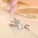 Load image into Gallery viewer, Diamond Butterfly Silver Ring