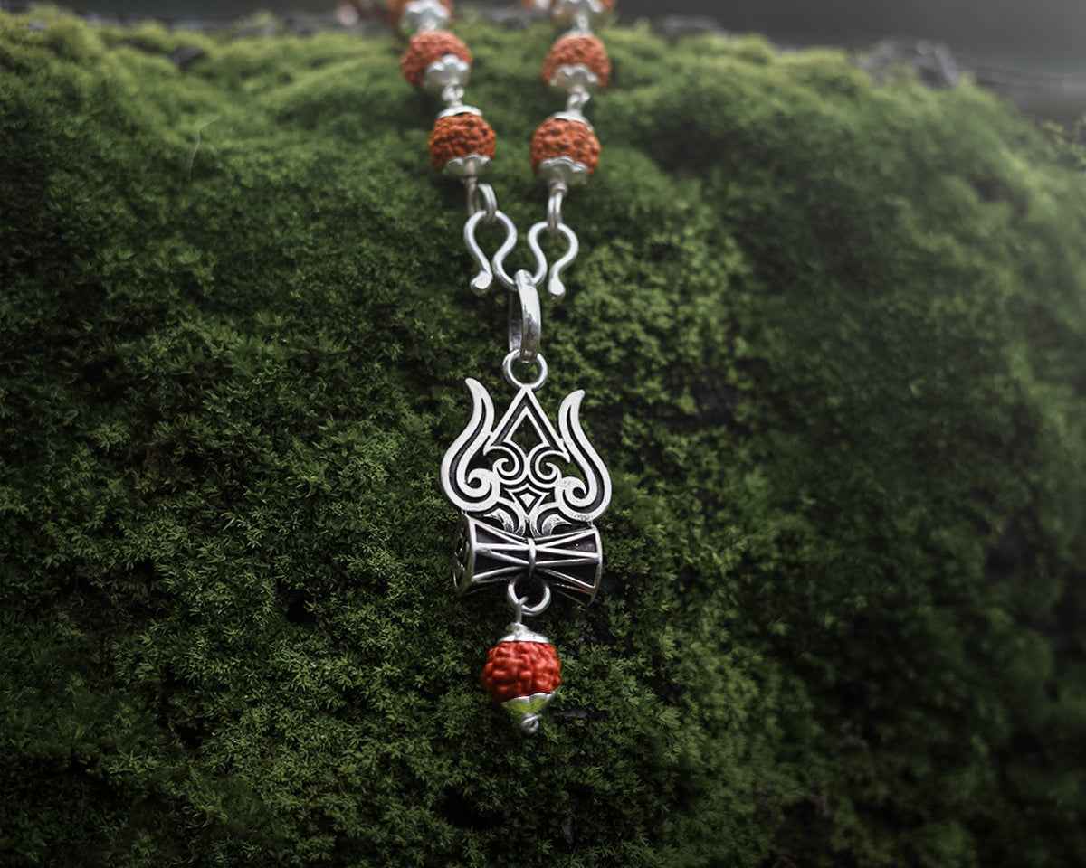 Trishul damru rudraksha pendant with orignal rudraksha mala