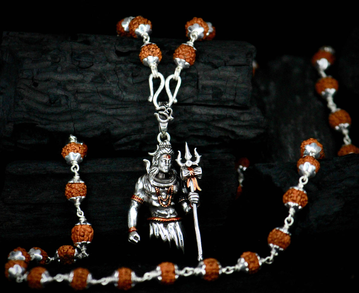 New lord shiva pendant with original silver rudraksha mala
