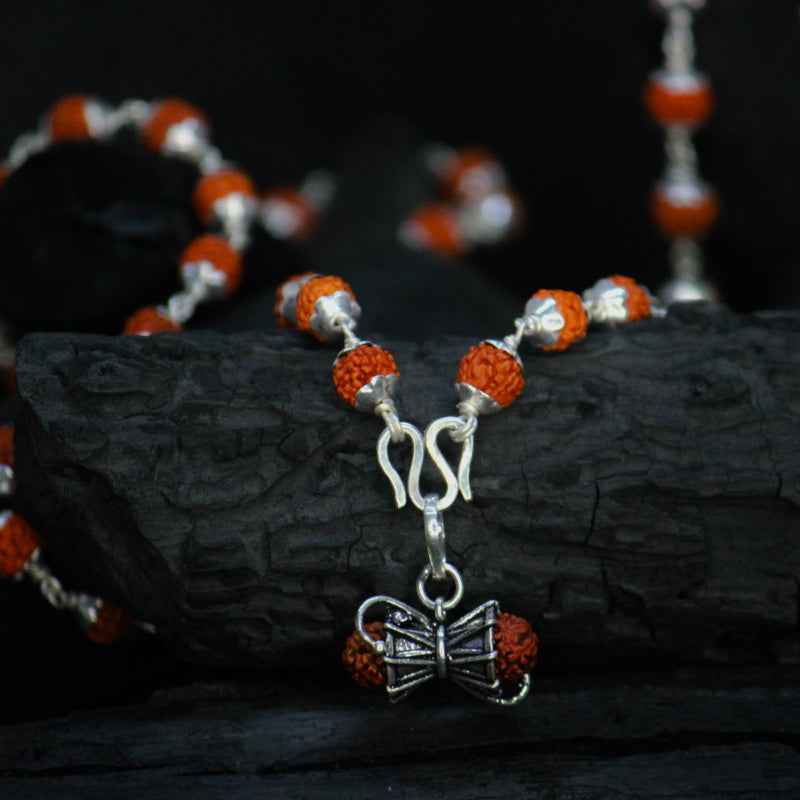 Damru rudraksha pendent with orignal rudraksha mala