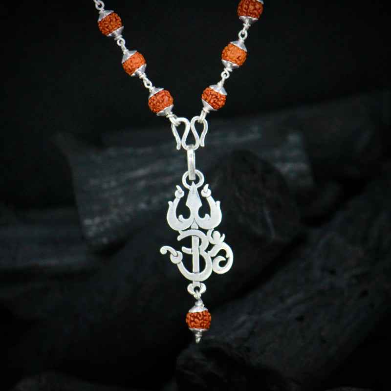 Trishul om pendant with rudraksh mala