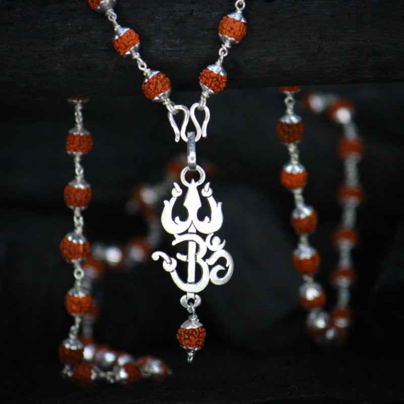Trishul om pendant with rudraksh mala