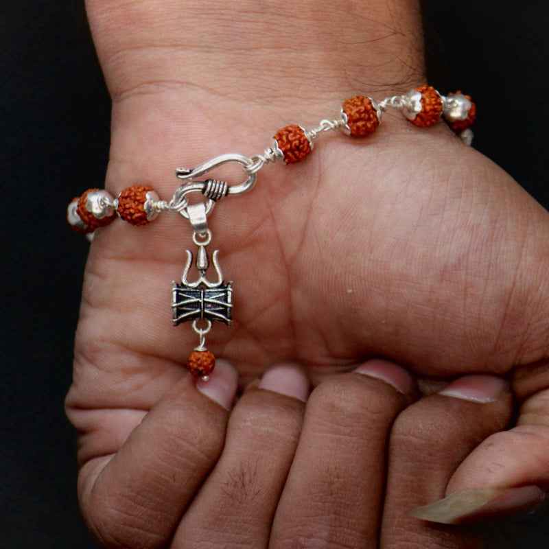 Silver trishul pendant with rudraksha bracelet
