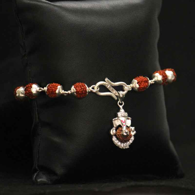 Silver ganesha pendant rudraksha bracelet
