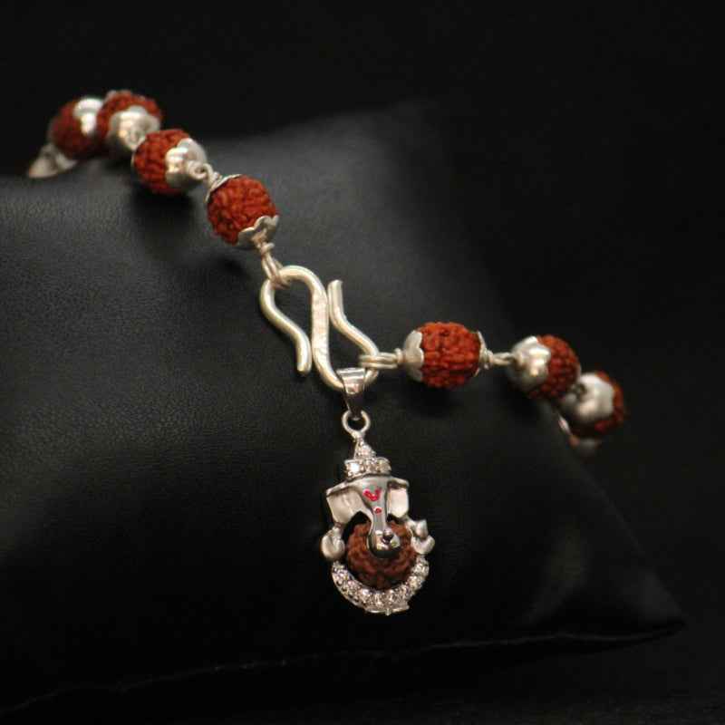 Silver ganesha pendant rudraksha bracelet