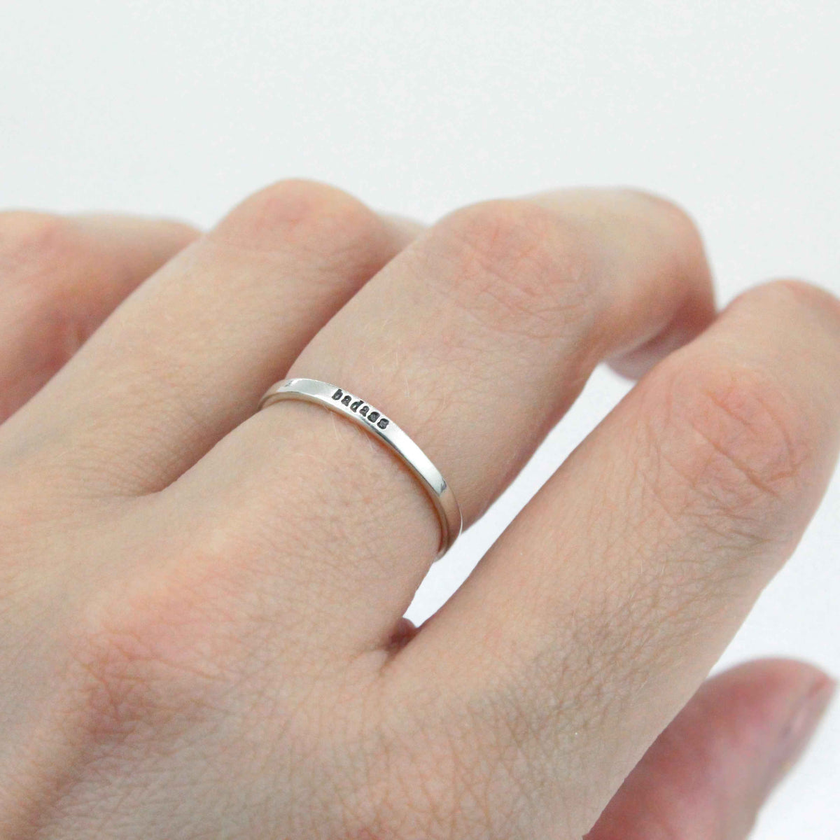 Badass tiny message ring in sterling silver