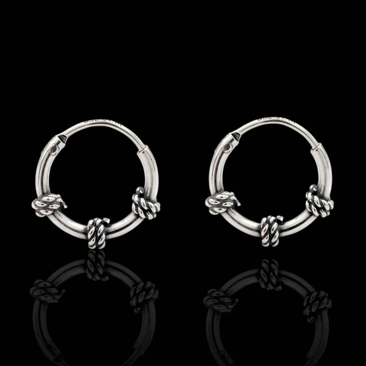 Trendy 925 real sterling silver oxidized rope design small hoop earrings for girls pair