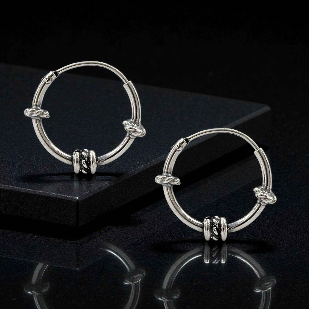 925 real sterling silver oxidized light weight rope design bali hoop earrings for women pair