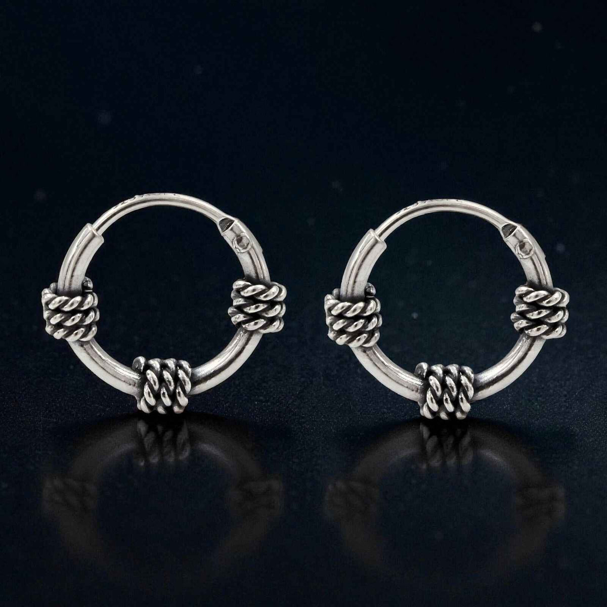925 real sterling silver oxidized mini rope design bali hoop earrings for girls pair