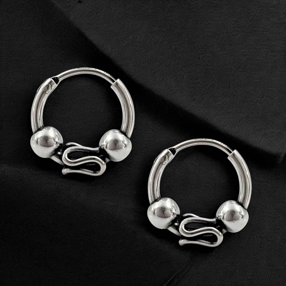 925 real sterling silver oxidized bali hoop earrings for girls pair