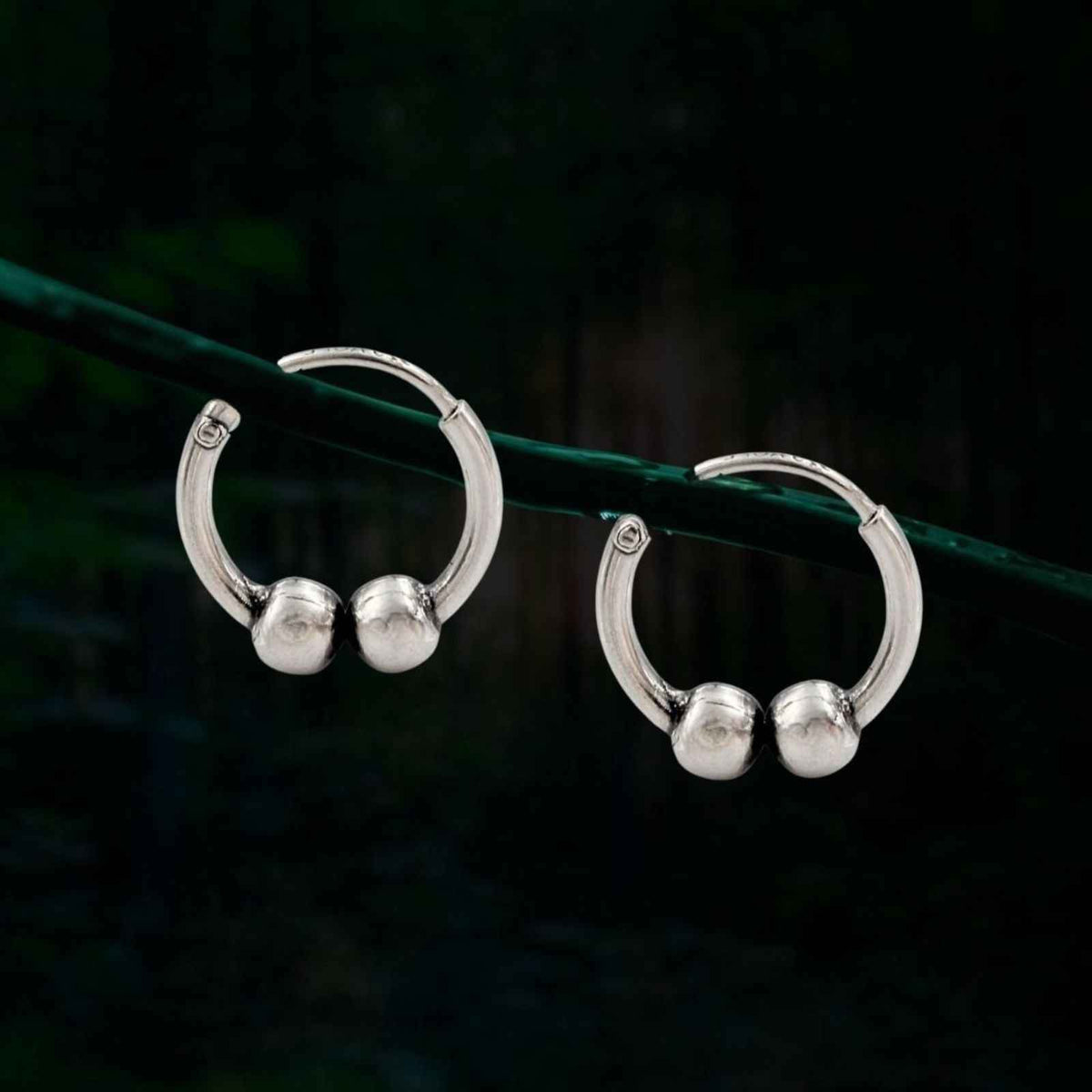925 real sterling silver oxidized ball design bali hoop earrings for girls pair
