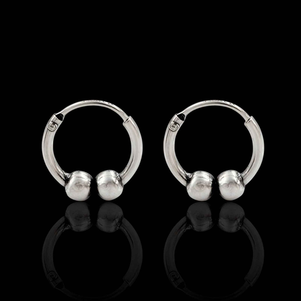 925 real sterling silver oxidized ball design bali hoop earrings for girls pair
