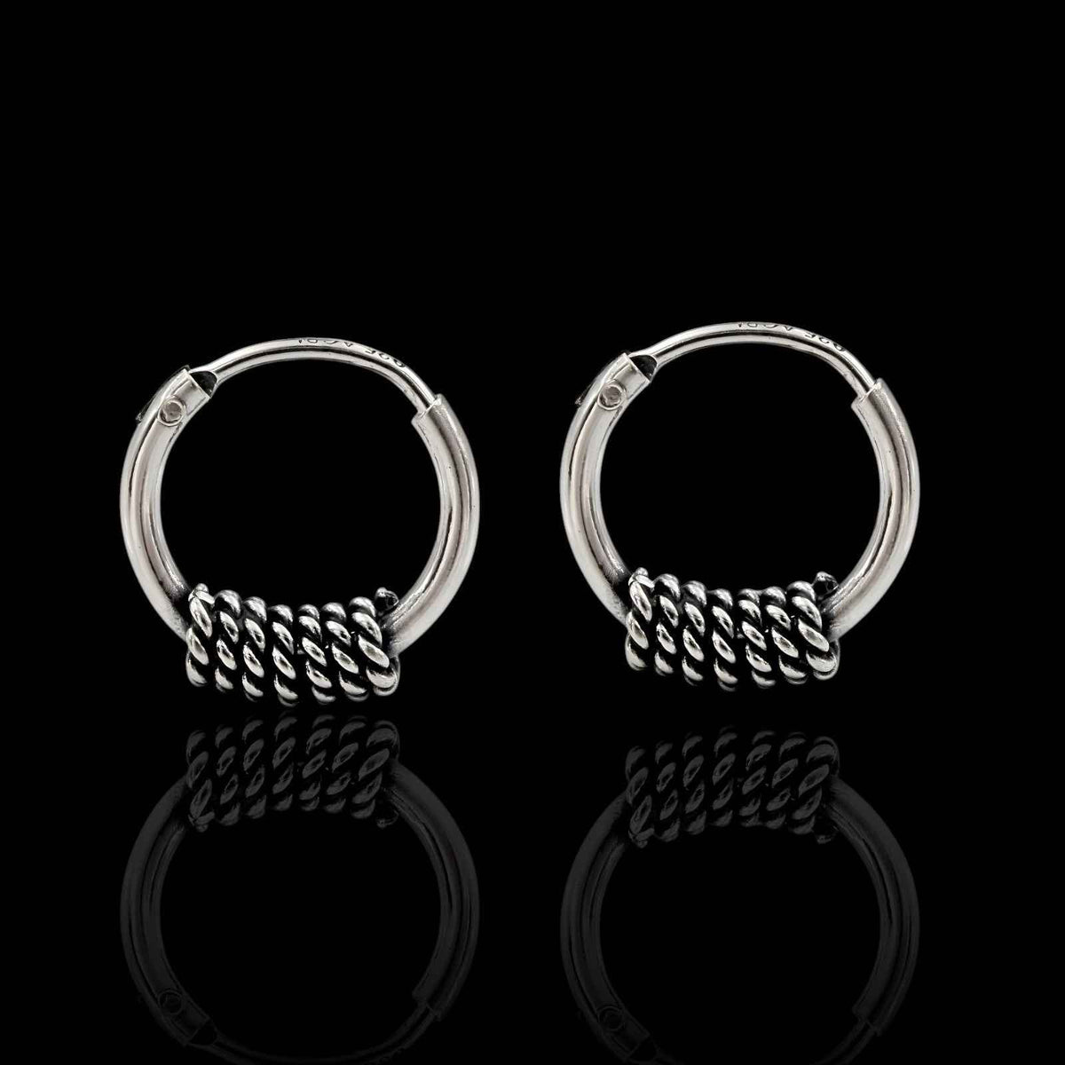 Trible 925 real sterling silver oxidized hoop earrings for girls pair