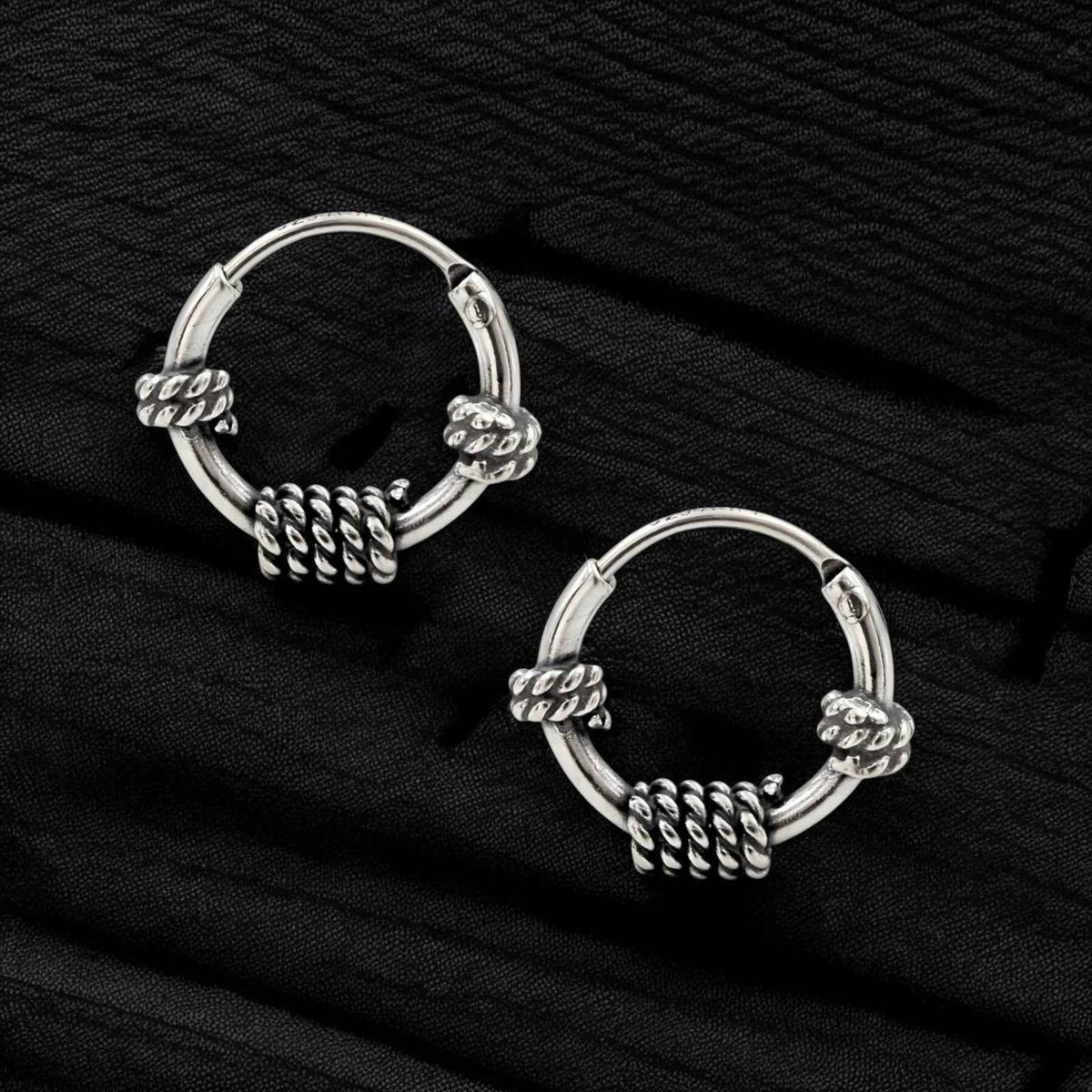 925 real sterling silver oxidized elegant rope design small bali hoop earrings for girls pair