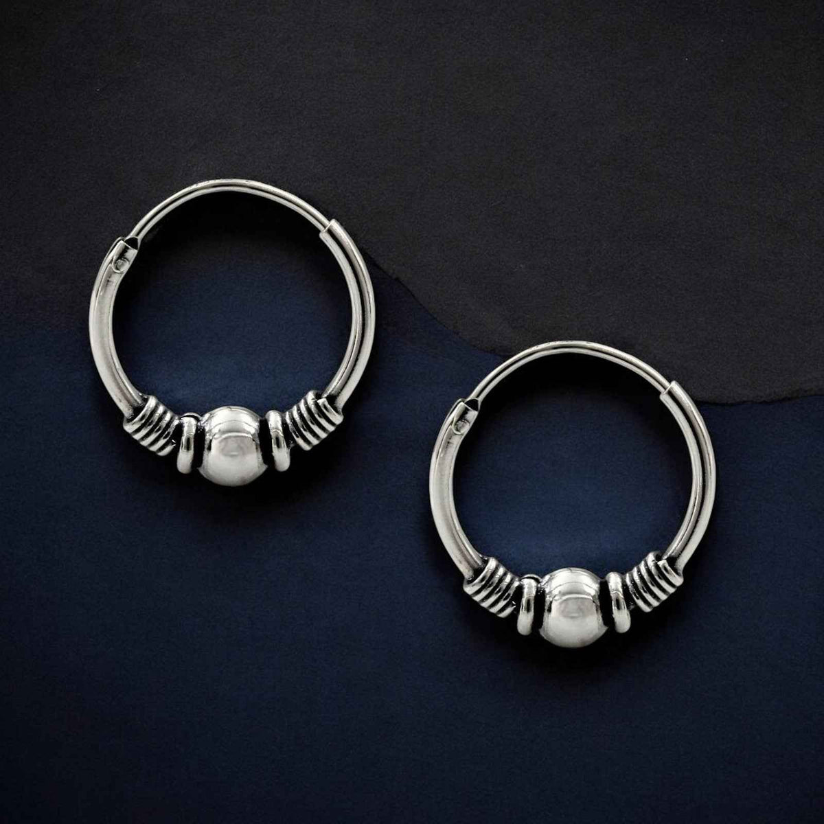 925 real sterling silver oxidized elegant bali hoop earrings for women pair