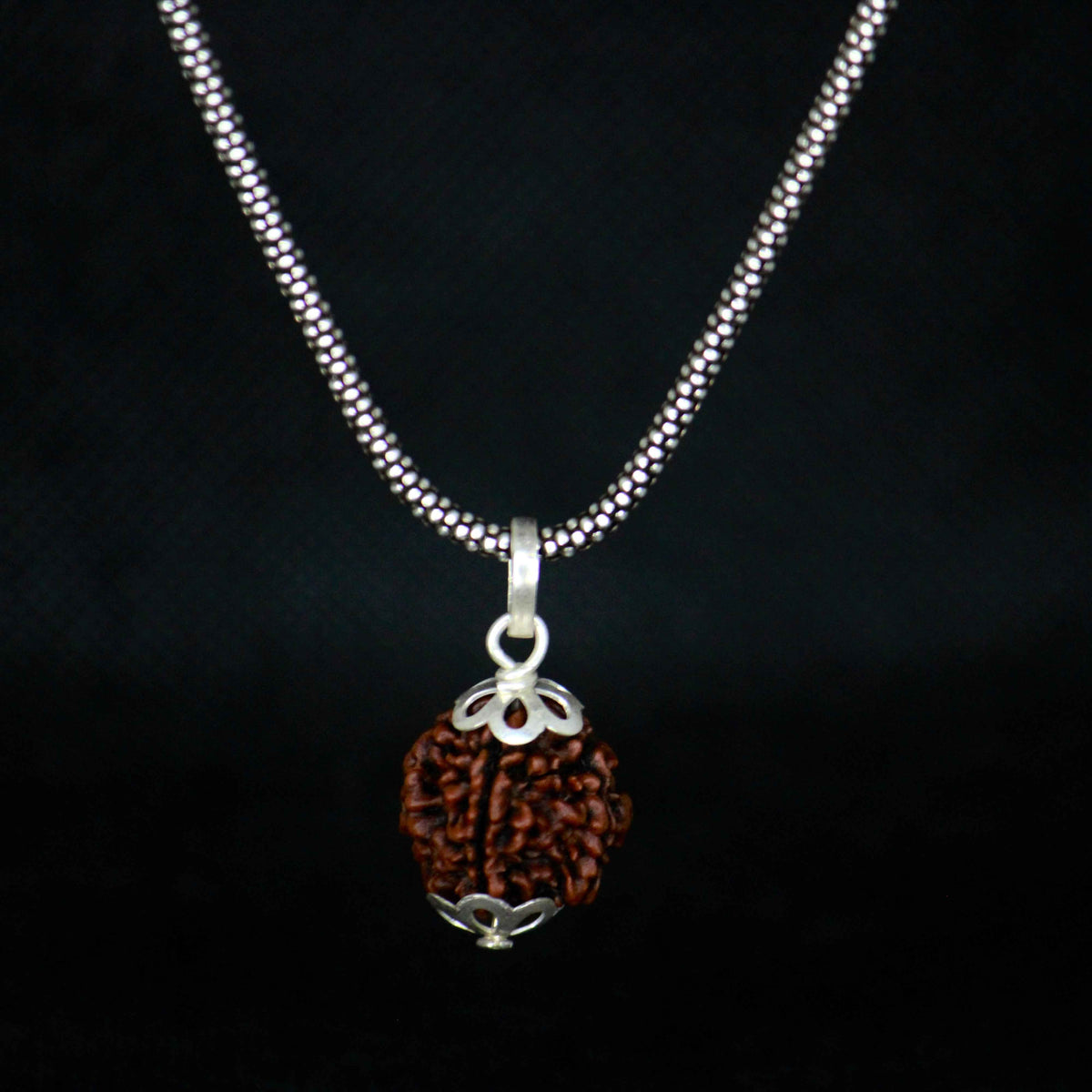 4 mukhi original rudraksha pendant with silver chain