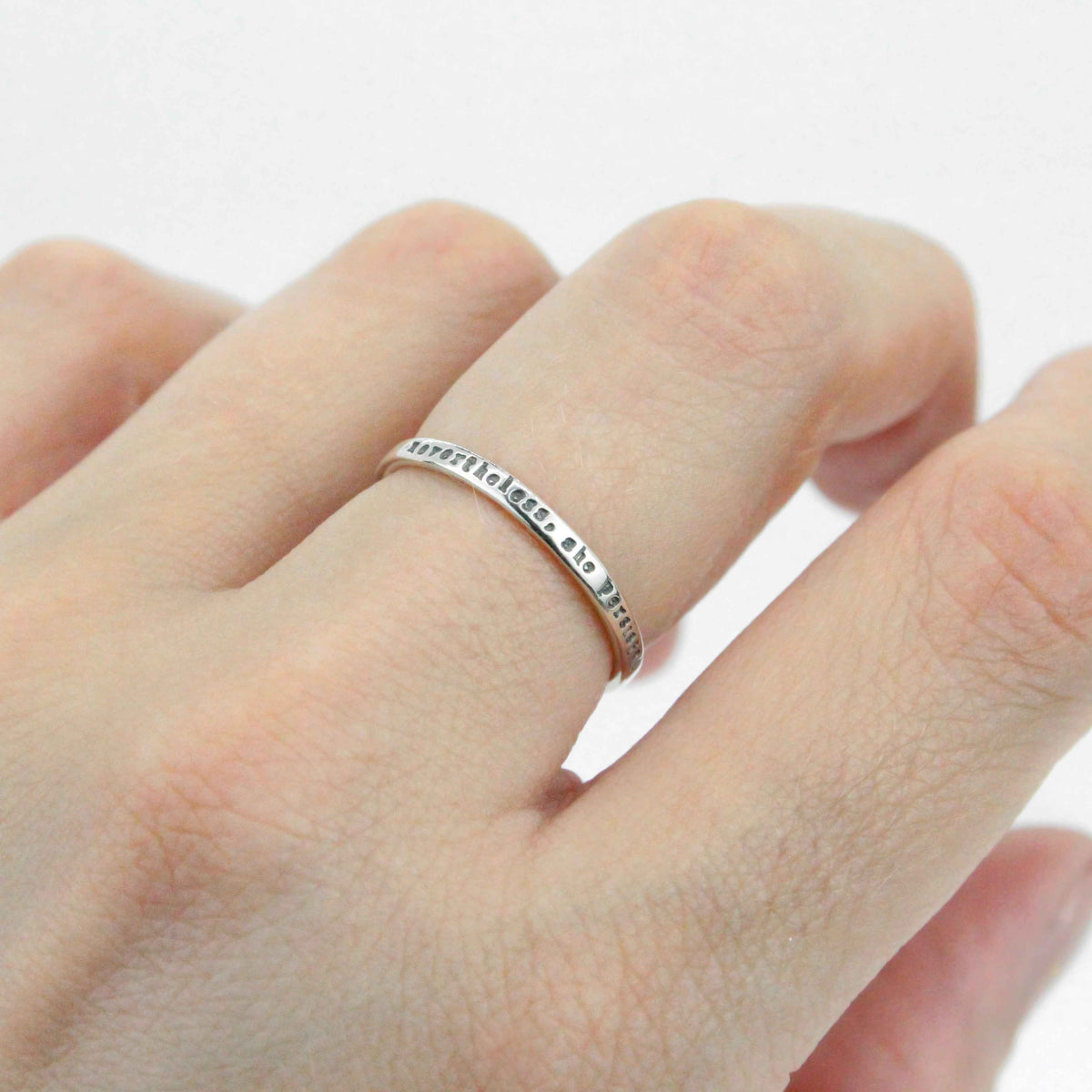 Nevertheless, she persisted tiny message ring in sterling silver