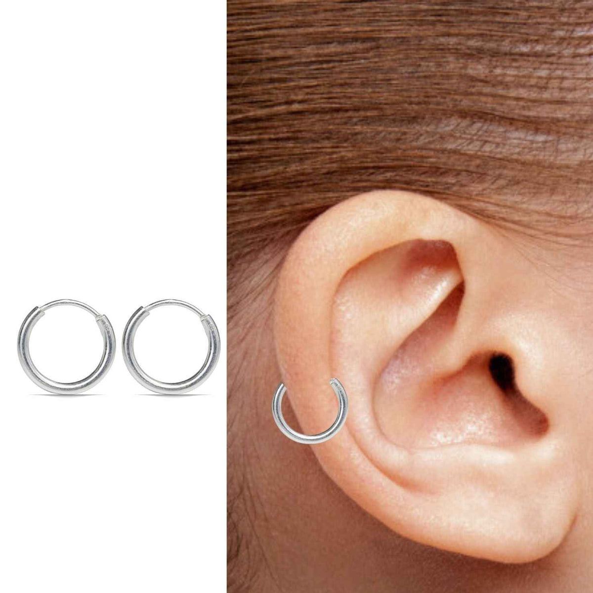 Real sterling silver plain ring earrings small hinged hoop for girls pair