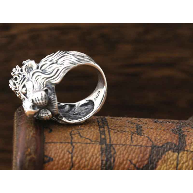 Silver Crown Lion Ring