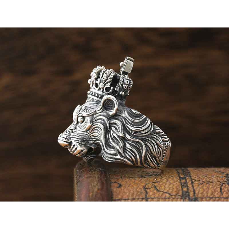 Silver Crown Lion Ring