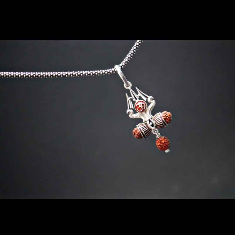 Trishul damru om pendent with oxidised chain