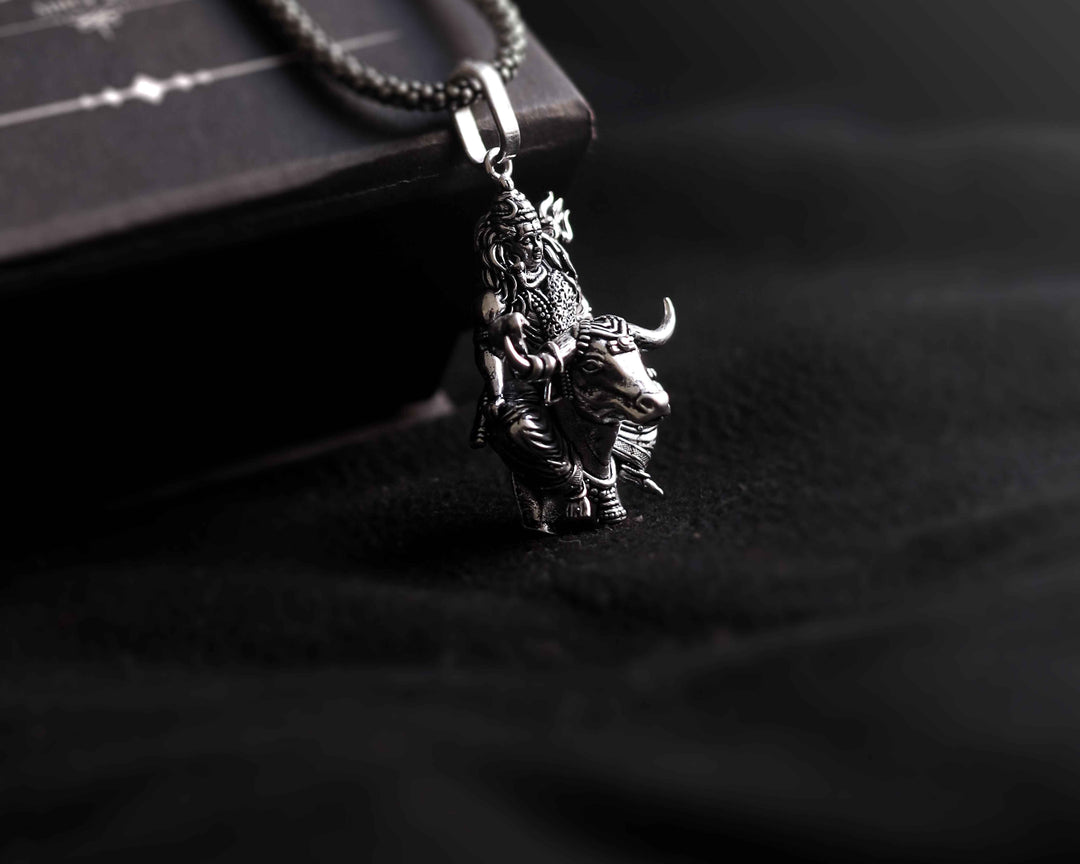 Shivji with Nandi Silver Pendant Chain