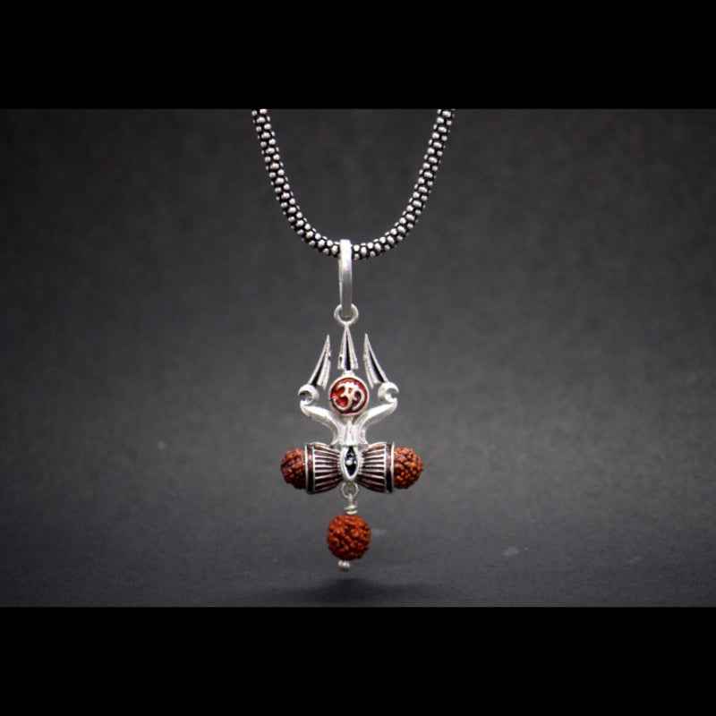 Trishul damru om pendent with oxidised chain