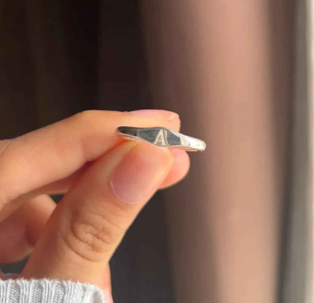 92.5 silver Initial Name ring