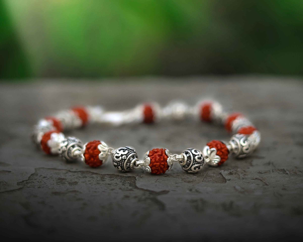 Rudraksha om beads silver bracelet