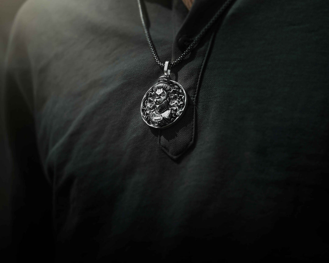 Hanuman Ji Pendant with Oxidised Silver Chain