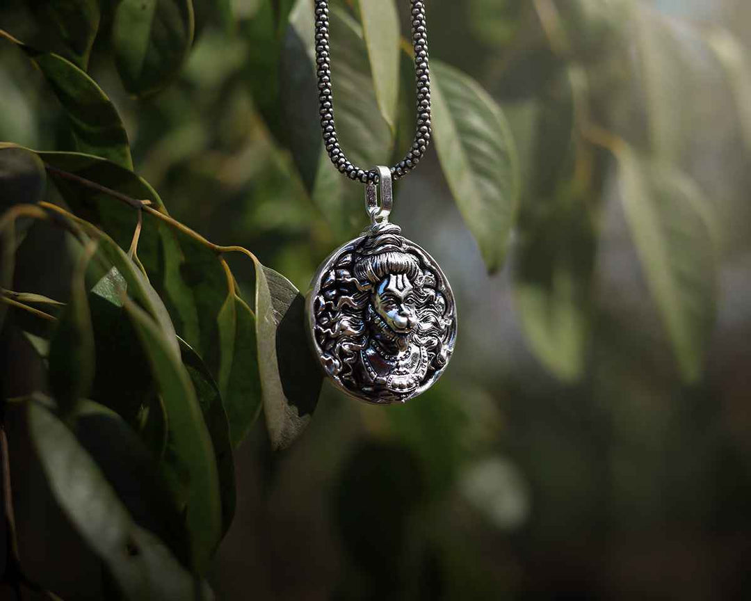 Hanuman Ji Pendant with Oxidised Silver Chain