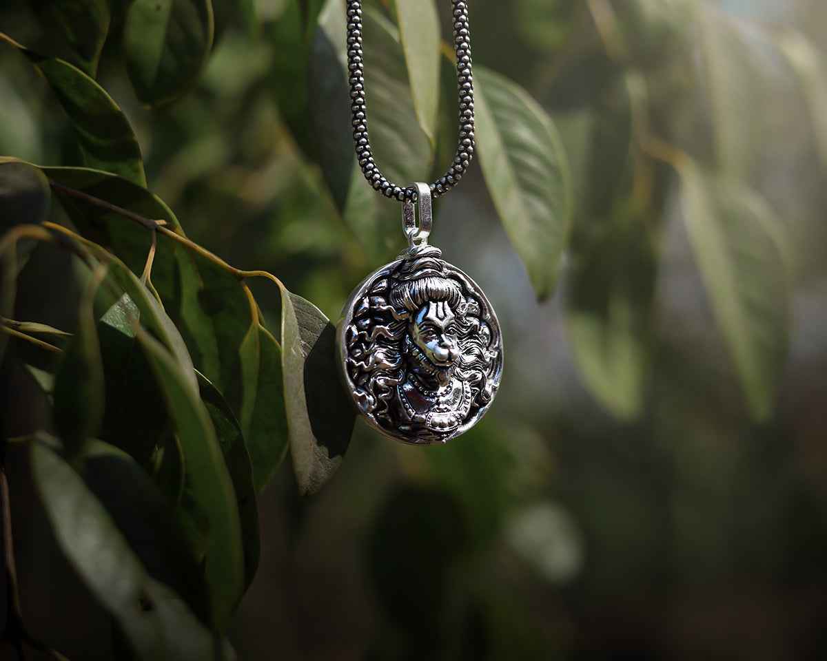 Hanuman ji pendant with oxidised silver chain