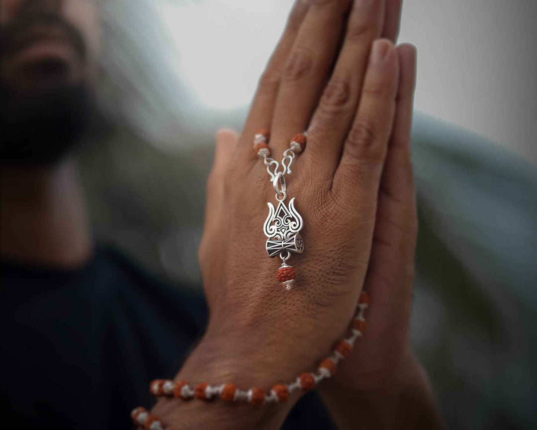 Trishul Damru Rudraksha Pendant with Orignal Rudraksha Mala