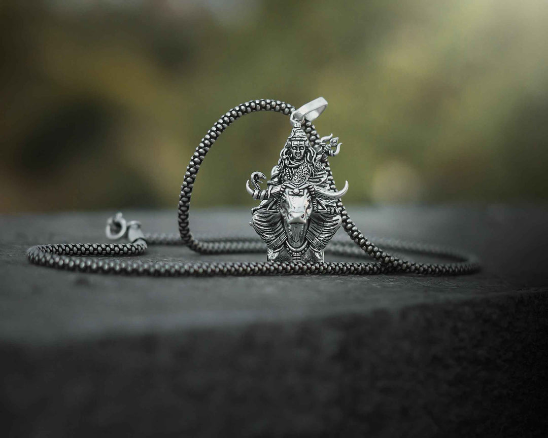 Shivji with Nandi Silver Pendant Chain