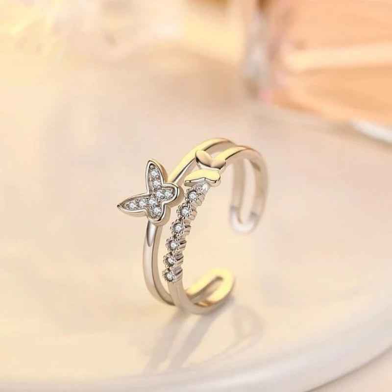 Diamond butterfly silver ring