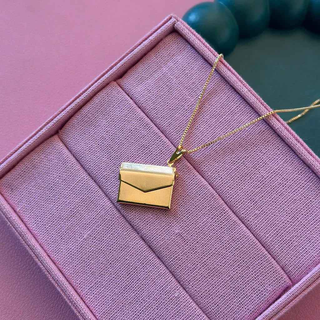 Envelope Photo Engrave Pure 92.5 Silver Gold Plated Necklace For Him & her