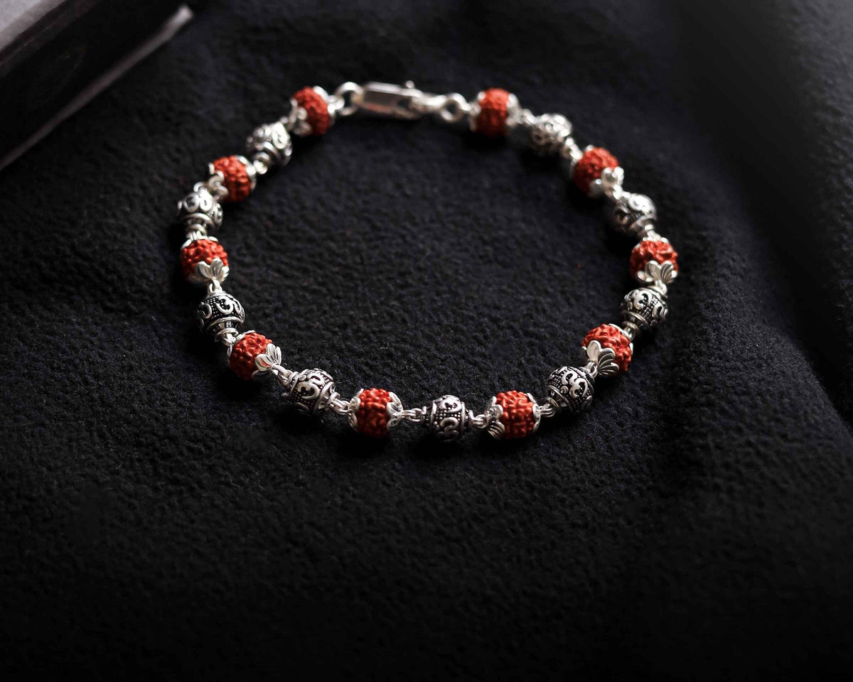 Rudraksha om beads silver bracelet