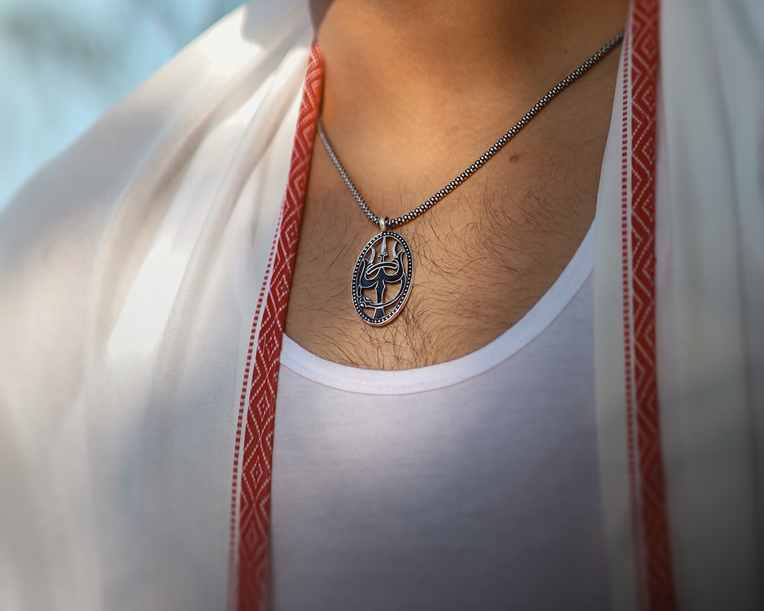 Black Oxidised Trishul Pendant Chain