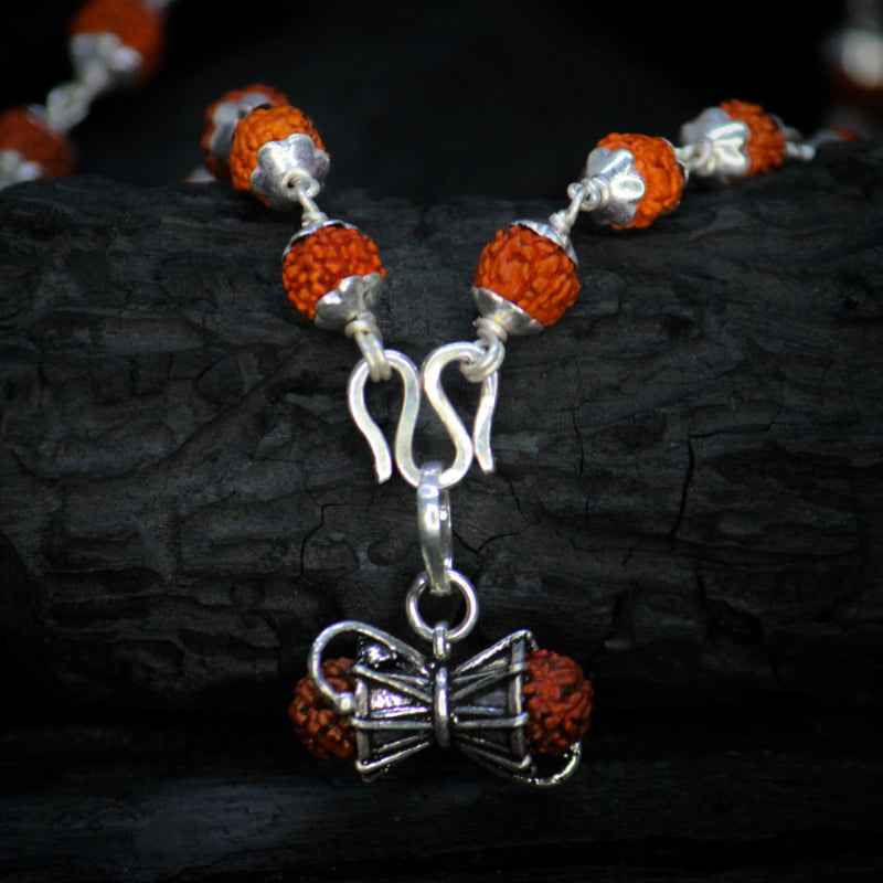 Damru Rudraksha Pendent with Orignal Rudraksha Mala