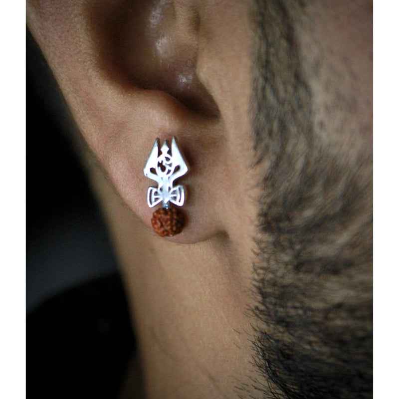 Silver trishul damru earring