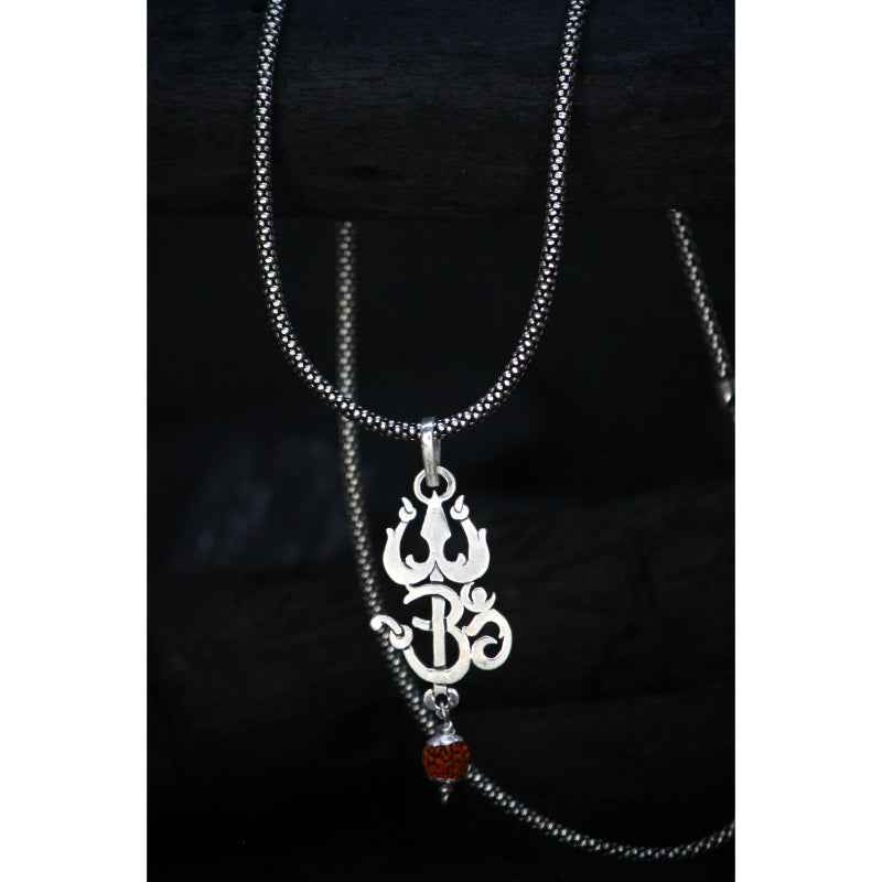 Trishul Om Pendant With Rudraksha Oxidised Chain