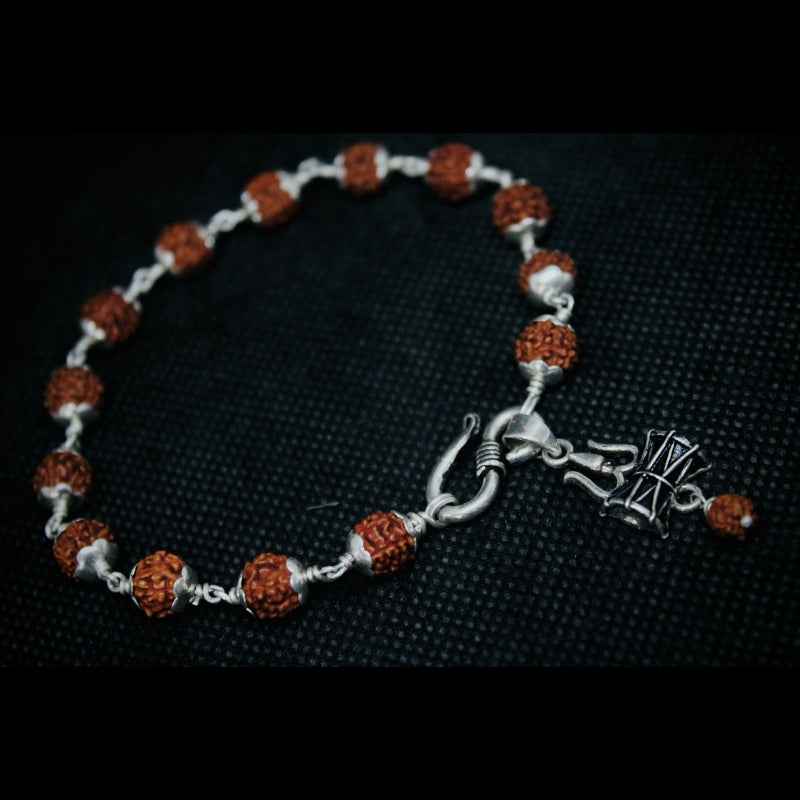 Silver trishul pendant with rudraksha bracelet