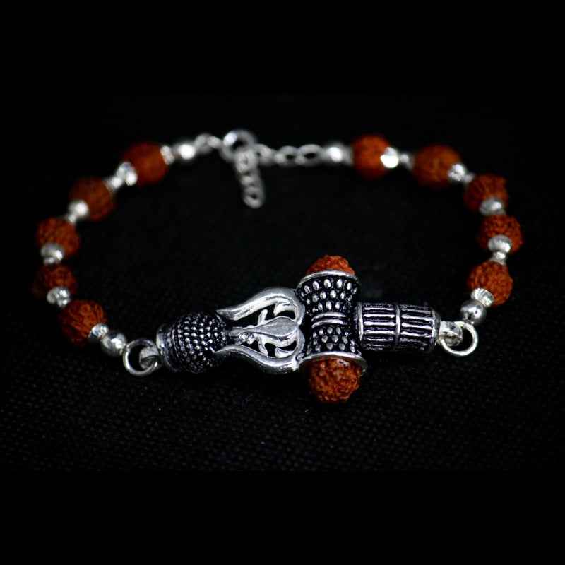 New silver trishul damru rudraksha bracelet