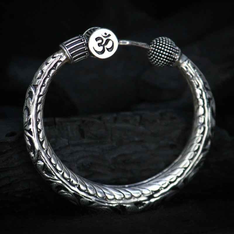 Trishul Om Silver Bangle
