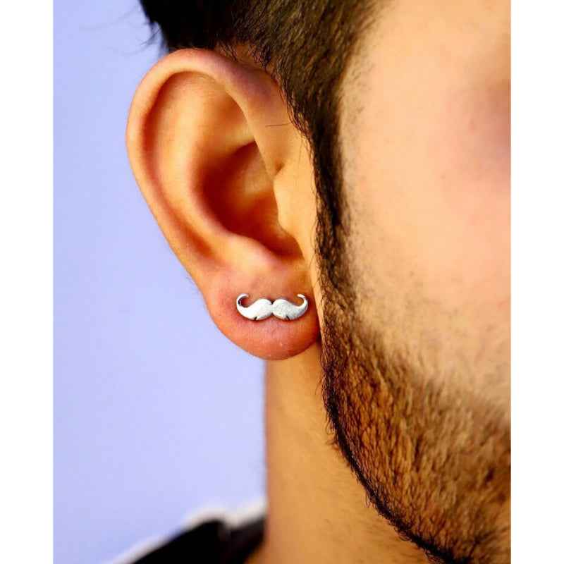 Moustache silver earring