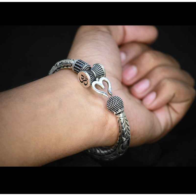 Trishul Om Silver Bangle
