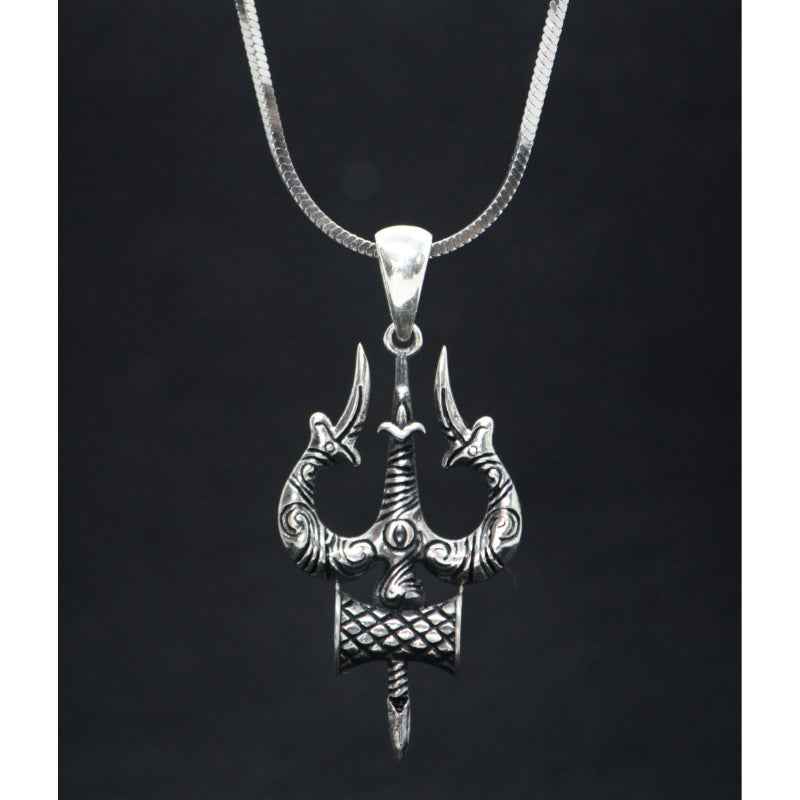 Trishul pendant with silver chain