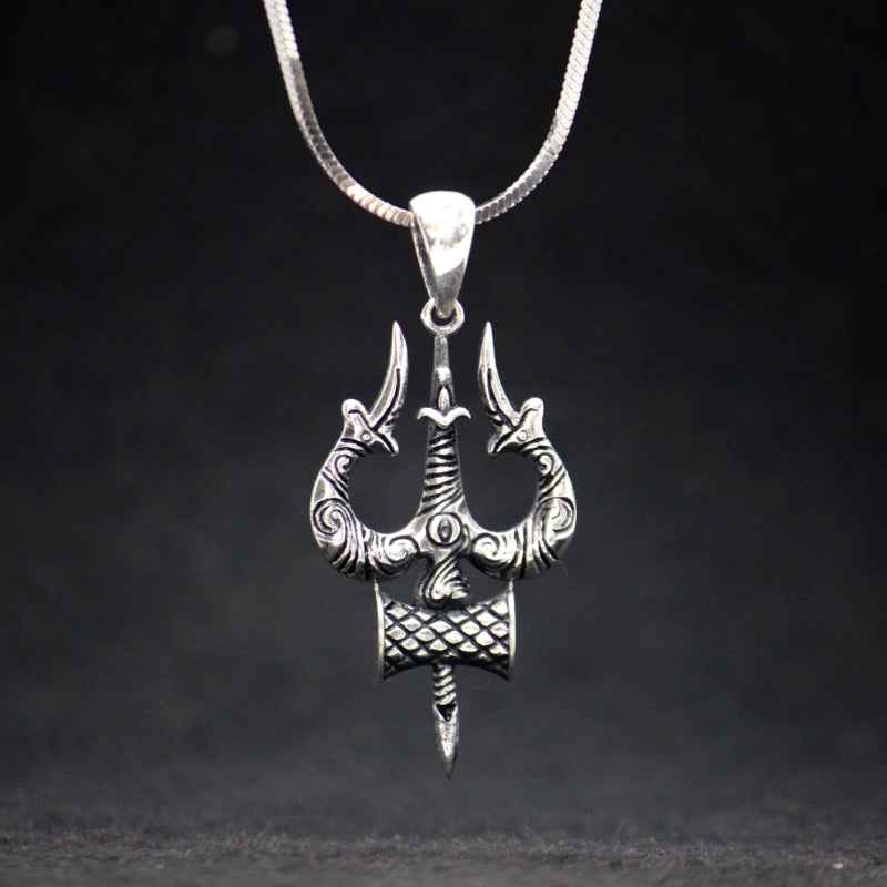 Trishul pendant with silver chain