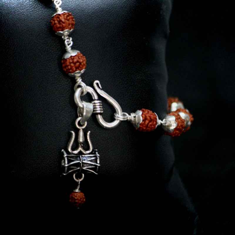 Silver Trishul Pendant with Rudraksha Bracelet