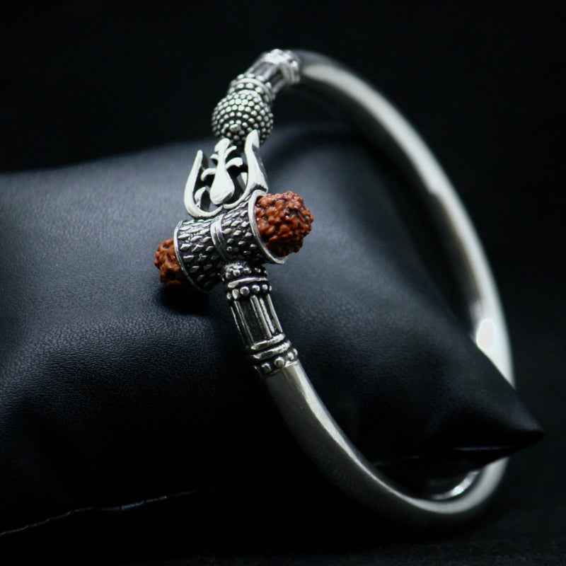 Silver trishul rudraksha bangle